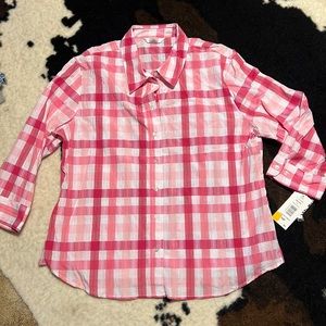 Alia white and pink plaid button down size 16 petite